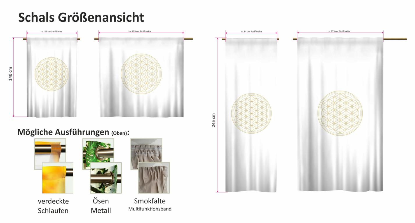 Schlaufenschal Ösenschal Vorhang mit Zugband Blume des Lebens gold